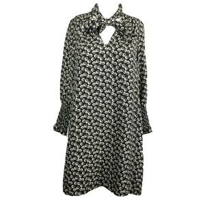 Rebecca Taylor Dress Womens Sz 0 Black White Floral Silk Long Sleeve Flowy Shift